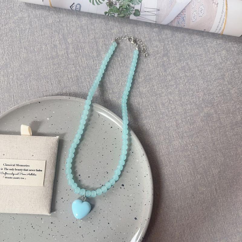 Modische bunte Perlen Herz Anhänger Halskette für Frauen Mädchen Kontrastfarbe Choker Ästhetischer Schmuck Hals Accessoires