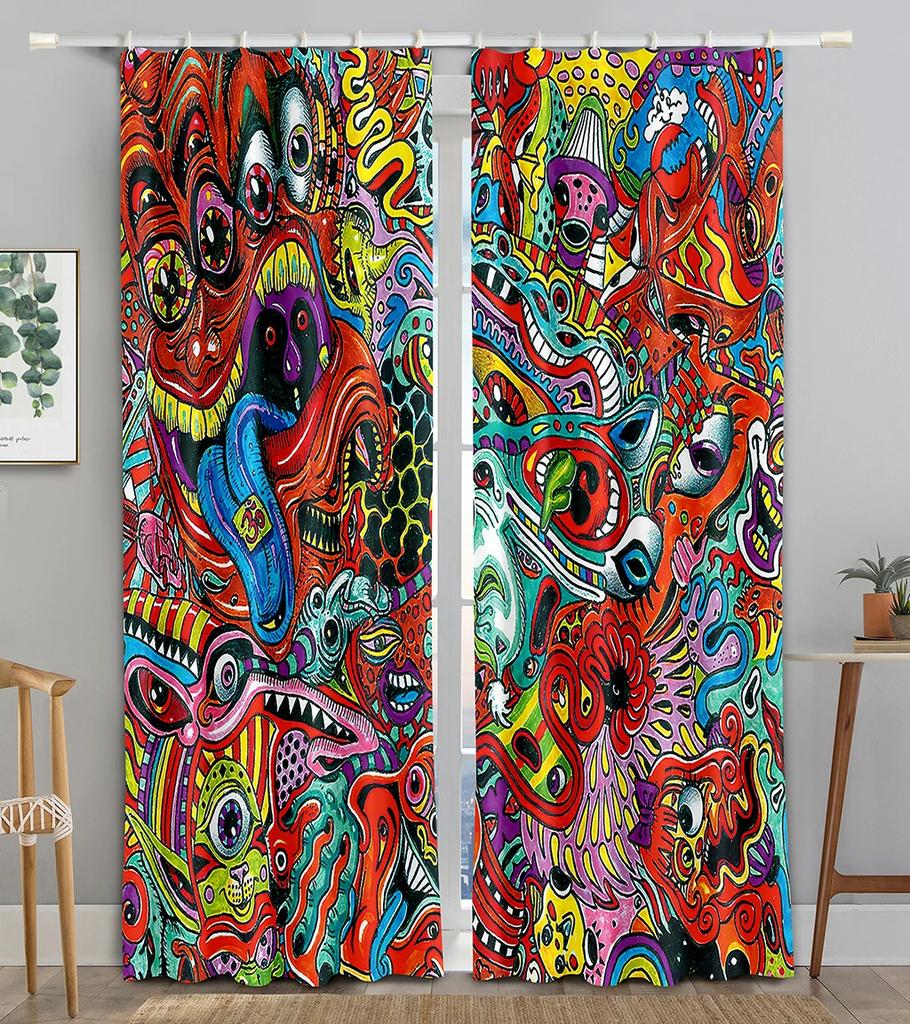 Bohemian Retro Curtain for Bedroom, Thin Polyester Sunshading Window Decorative, Boho Printing, Finished