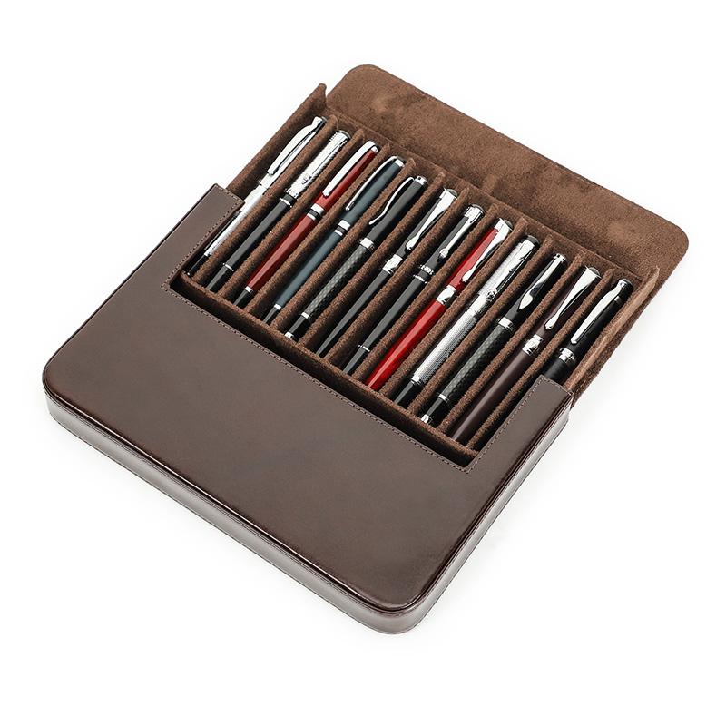 Handmade Genuine Leather Pen Case Multicolor 12 Slots Luxury Pen Box Pen Holders Office School Stationery Fountain Pen Pouch