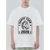 Schwarzes T-Shirt mit Pferd- und Frohes Jahr 2026-Aufdruck für Freizeitkleidung