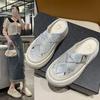 Fashion Loafers Low Female Shoes Womens Slippers Outdoor Slides Cover Toe Fretwork Heels Platform 2025 Rubber Plastic PU Retro Scandals