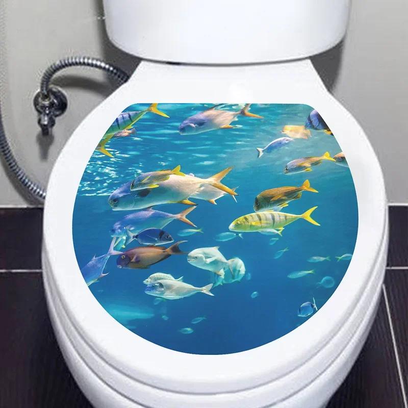 Mehrere Stile Unterwasser Tier Muster Toilettendeckel Aufkleber Badezimmer Dekoration Badezimmer Abnehmbares Gemälde Wandbild Toilettendeckelbezug