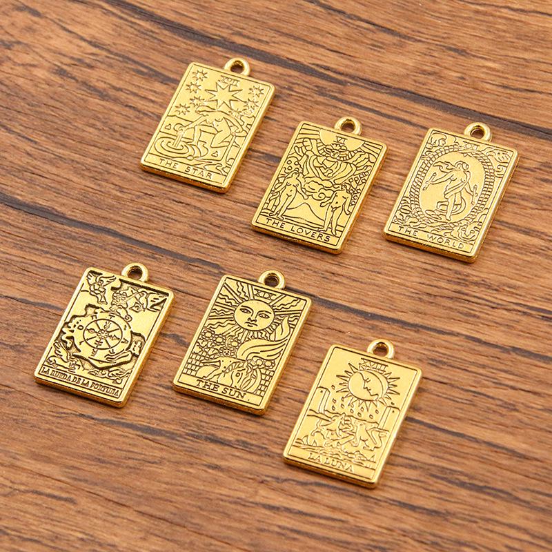 Zinc Alloy Tarot Card Pendant, 6 Styles 14x23mm, Popular In Trendy Jewelry.