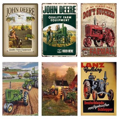 Retro zelený traktor Farma plechová cedulka Talíř Farm Bar Kavárna Hospoda Nástěnná dekorace Shabby Chic Vintage Plaketa Domácí dekorace