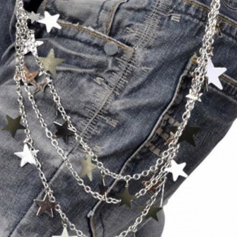 Punk Style Hip Hop Multilayer Star Pants Chain Waist Chain Men Women Jean Silver Clothing Accessory Double Lobster Clasp