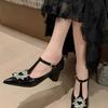 Women's Coarse Heel Shoes Spring New Pointed Head Shallow Mouth Diamond-like Buckle Non-slip Wear-resistant High Heels