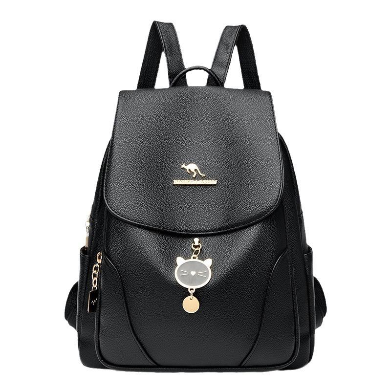 Schoolbag Backpack Women's 1011 Summer New Korean Version Simple Fashion Shoulder Women's Bag Soft Leather Backpack Travel School Bag