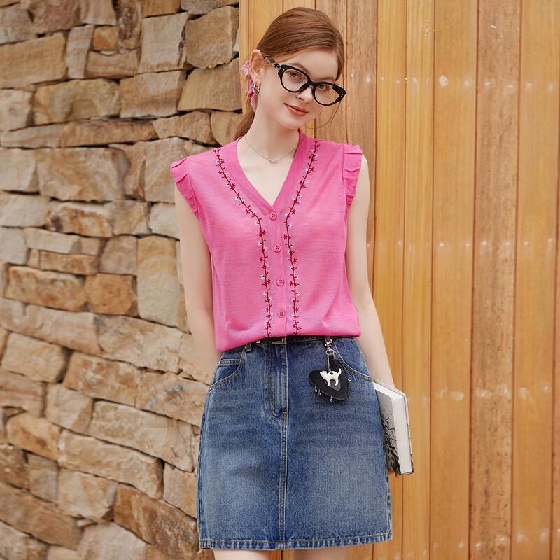 Bailuyu Women s V-Neck Embroidered Knit Cardigan L