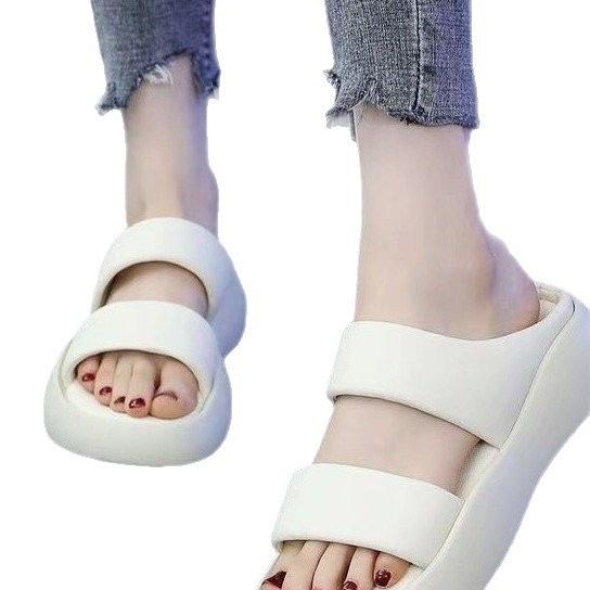 Premium thick-soled one-word slippers summer outer wear muffin bread casual soft-soled beach cool slippers