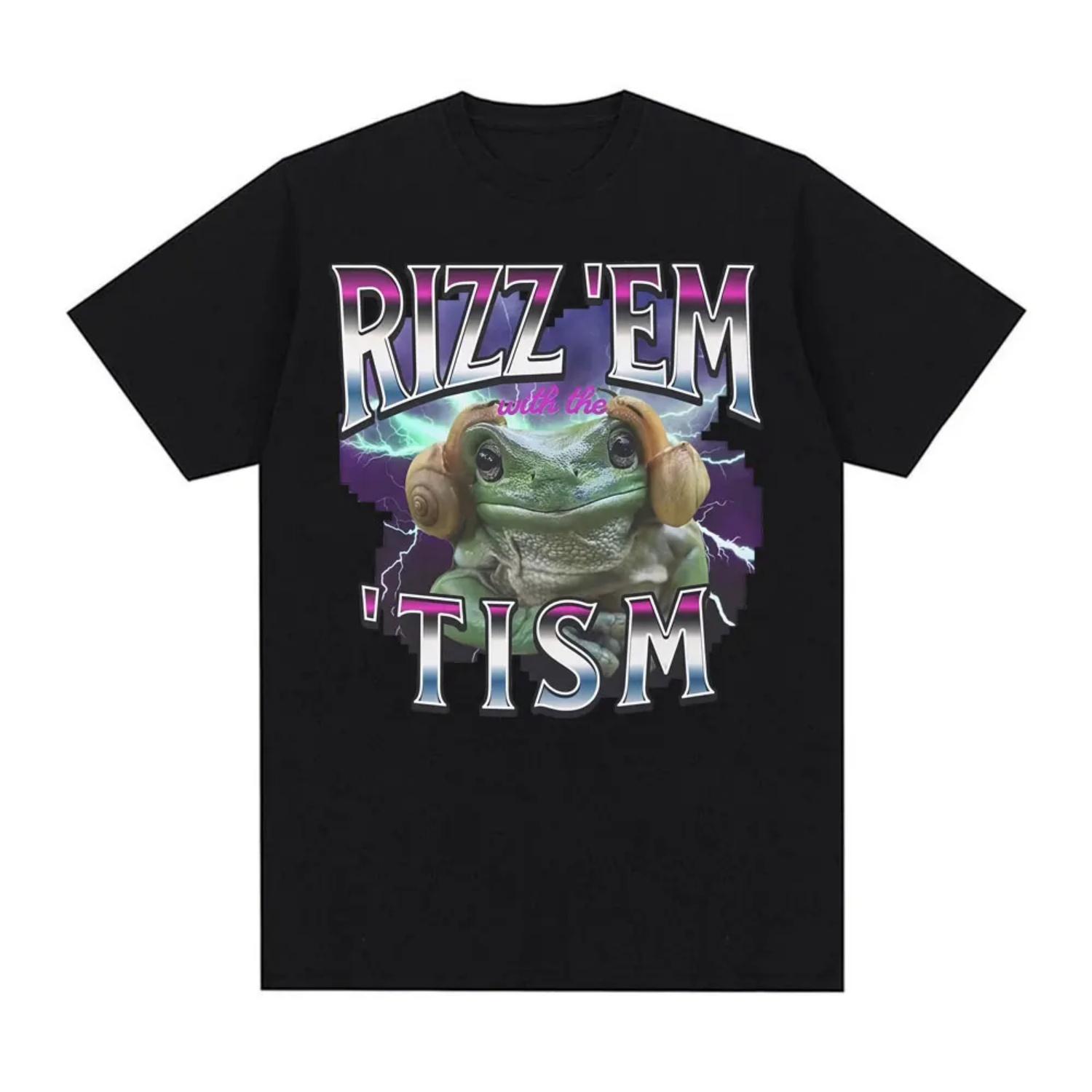Rizz Em with The Funny Autism Awareness Frog Meme T Shirt Unisex Harajuku Vintgat Popular T-shirts Casual Cotton Tees S чёрный