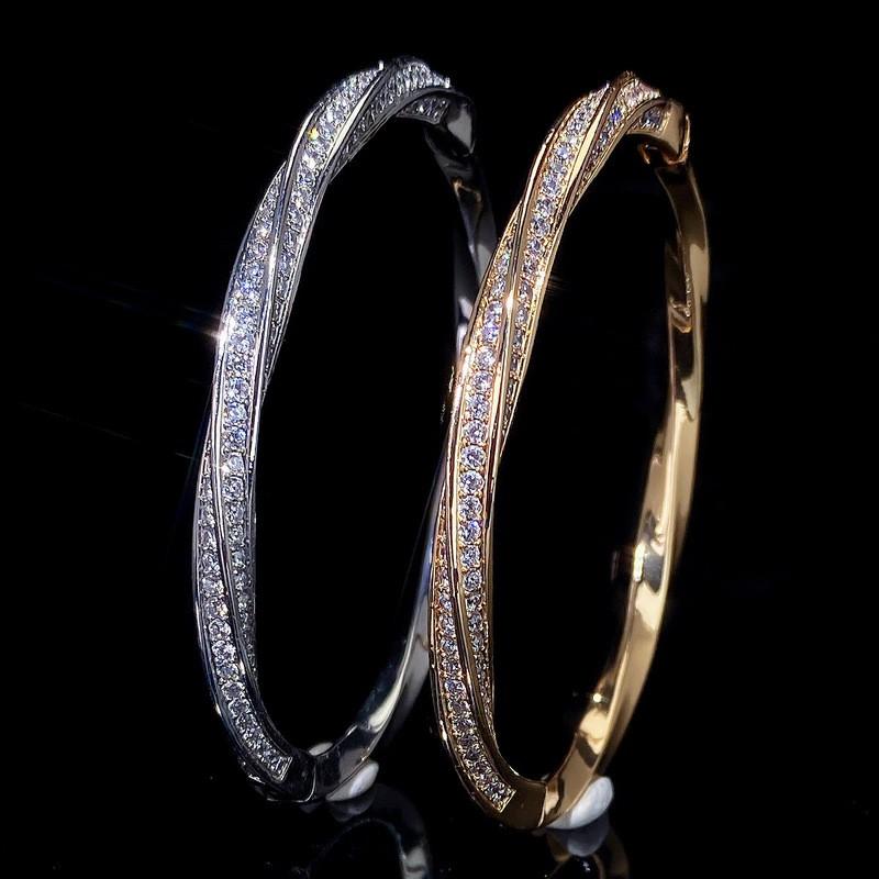 Elegant Full CZ Rhinestone Womens Bracelet Gold Plated Copper Adjustable Fashion Jewelry Daily Wear