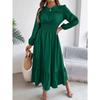 Autumn and Winter Casual Elegant Solid Color Round Neck Long Sleeved Waist Cinched Lotus Leaf Edge Dress Women Clothing