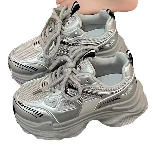 Atmungsaktive Mesh-Freizeit-Sportschuhe Damen Frühling neu dicksohlige erhöhende Mode Dad-Schuhe