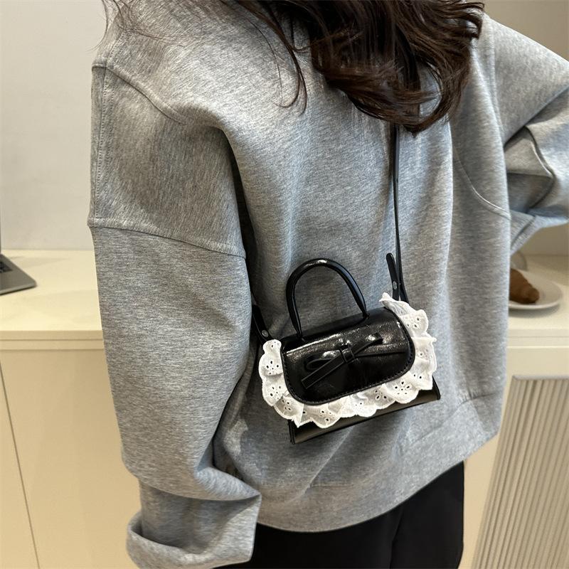 Bow Lace Pu Shoulder Bag Handbag Tote Commuter Bag Trendy All-Match Women'S Crossbody Casual Small Square Bag Girly Gift