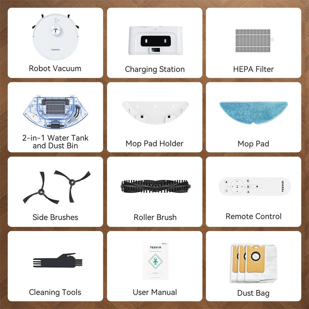 Tesvor S8 Max Roboterstaubsauger, 3-in-1 Staubsaugen/Kehren/Wischen, 8000Pa Super Saugkraft, Bis zu 180min Laufzeit, Selbstentleerend