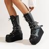 Large Size Medium Tube Locomotive Lace-up Women's Boots Autumn and Winter New Thick-soled Heightening JK Wind Boots Women
