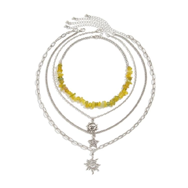 

Набор ожерелий Солнце и Звезда для женщин Регулируемая длина Многорядное ожерелье Украшения из гравийных бусин Сочетаемые аксессуары 1