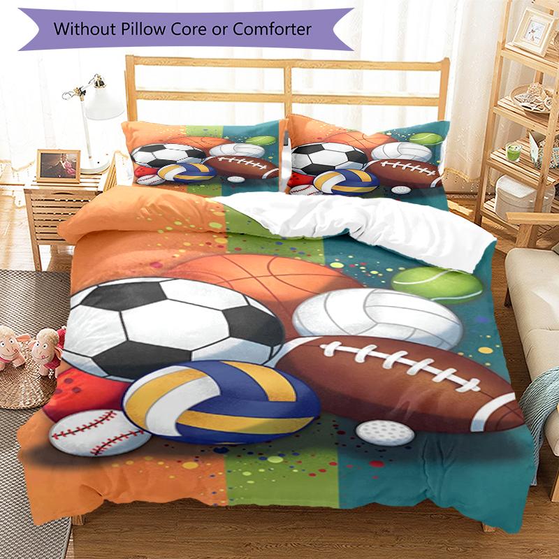 3pcs Ball Sports Bedding Set Duvet Cover Closure Includes 1 Duvet Cover & 2 Pillowcases, Soft and Comfortable for All Seasons.
