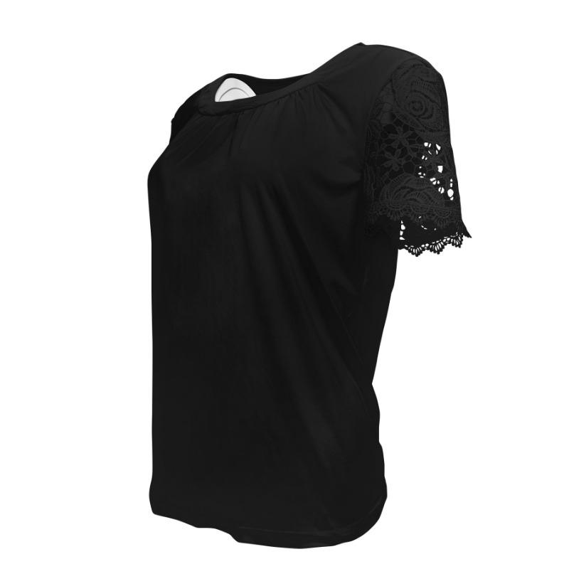 Damenmode Sommer Neu Lässig Rundhals Kurzarm Spitze Plissee T-Shirt Top