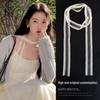 White Wavy Edge Long Silk Scarf