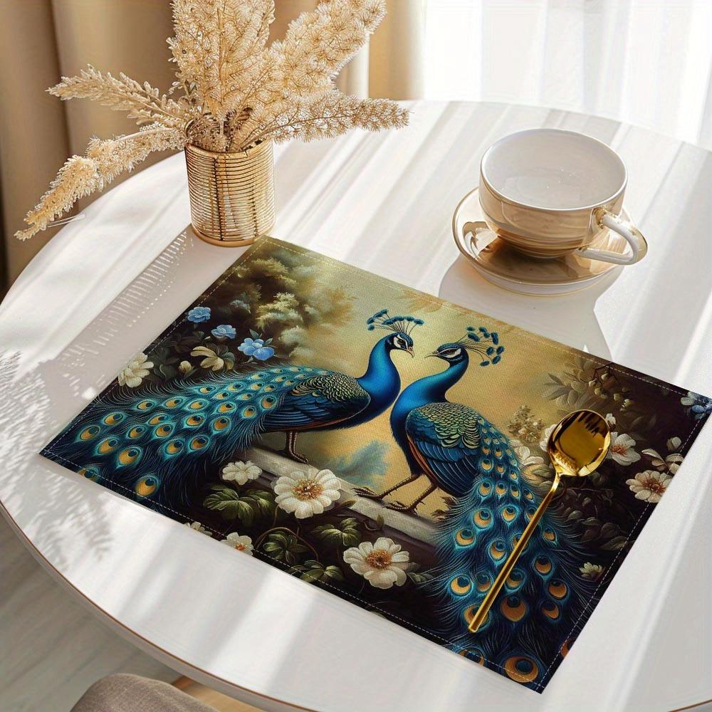 4pcs Peacock Digital Print Kitchen Table Decoration, Table Mat, Table Placemat Mat