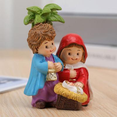 Nativity Scene Ornament Resin Blessed Holy Family Figure Sculpture Cartoon Christmas Desktop Decoration