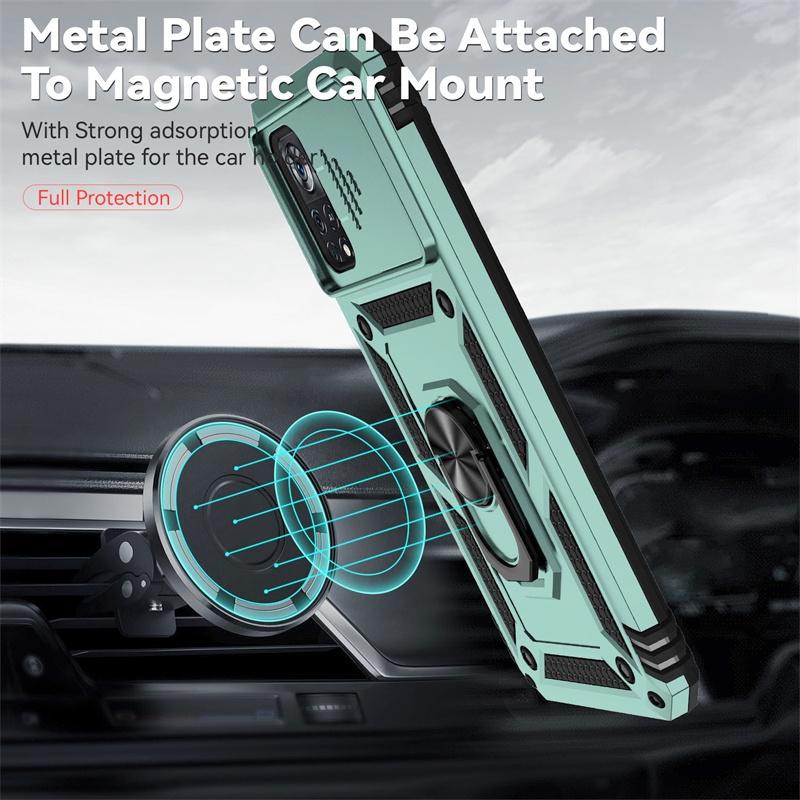 For Xiaomi Poco X4 Pro 5G Case Armor Slide Lens Protect Cover For Poko Little X4 Pro X4Pro PocoX4Pro Ring Stand Shockproof Funda