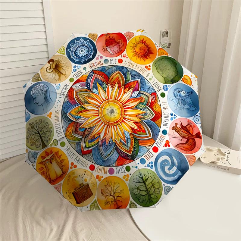 

1PC Mandala ArtAutomatic Open/Close Umbrella with Windproof, 8-Rib Sturdy Canopy, Durable Ribs, Fashionable Design, Outdoor Accessory, Fun Prin, Holid
