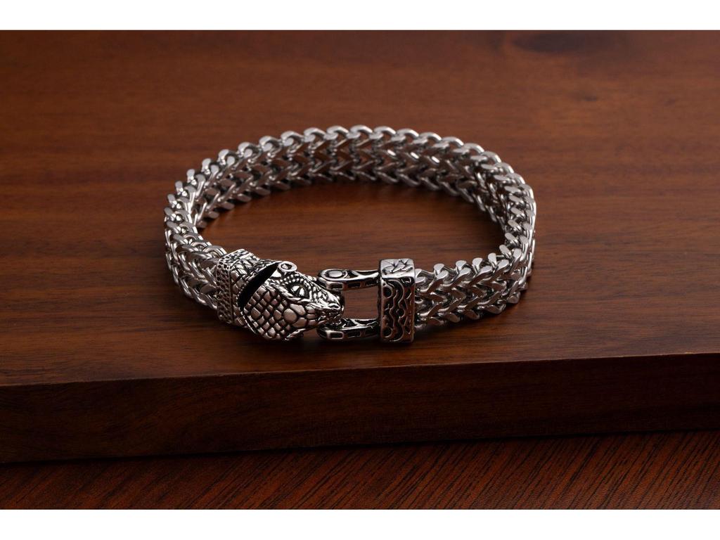 Herren Retro Punk Edelstahl Schlangen- und Tierkopf Armband - Anlaufbeständig