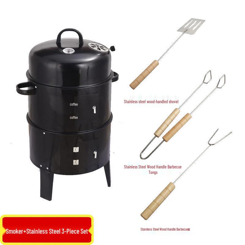 Double-layer Multi-functional Charcoal Smoker Oven for Roasting, Stewing, Grilling, and Smoking Meat & Sweet Potatoes