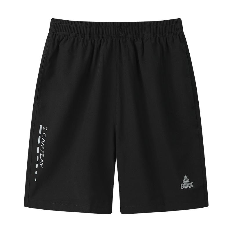 Peak Düz Renk Hızlı Kuruyan Bol Kesim Bisiklet Yaka Kısa Kollu Tişört ve Orta Bel Beş Nokta Pantolon Fitness Seti Unisex Setler Siyah FR6232011+YS01308CH