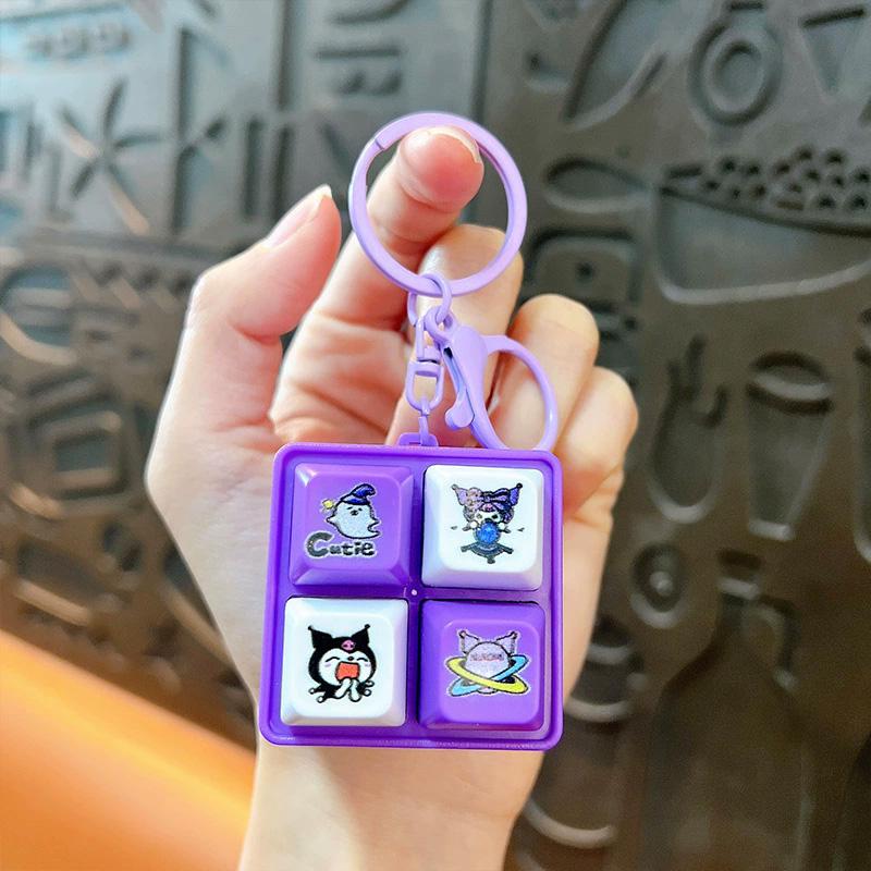 Kawaii Hellokitty Button Keycap Fidget Keychain Finger Keyboard Caps Toy Clicker Toy Kt Cat Keyring Bag Charm Stress Relief Gift
