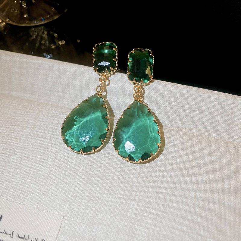 Silver needle zircon water drop square stud earrings autumn and winter earrings