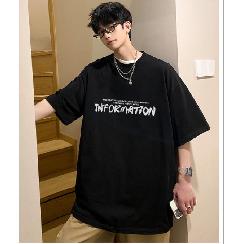 M-5XL Men Short Sleeve T-Shirts Letter Graphic Print T Shirt Casual Tee for Man Round Neck Retro Tops for