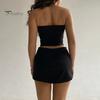 Women's Two Piece Skirt Set Strapless Bandeau Tube Crop Top And Bodycon Mini Skirt Set Summer Sexy Club Outfit