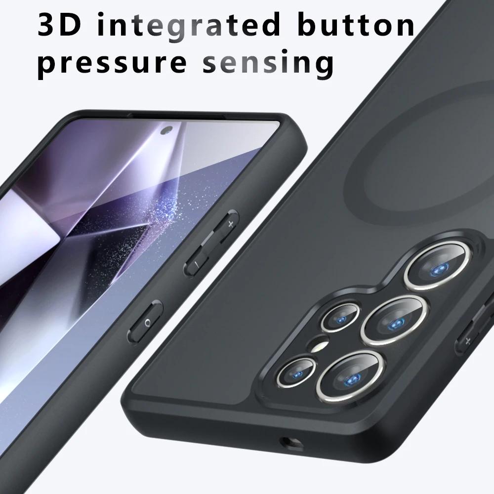 Pro Magsafe magnetický bezdrátový nabíjecí kryt Pro Samsung Galaxy S25 Ultra Plus S25Ulra 5G Nárazuvzdorný matný zadní kryt Coque