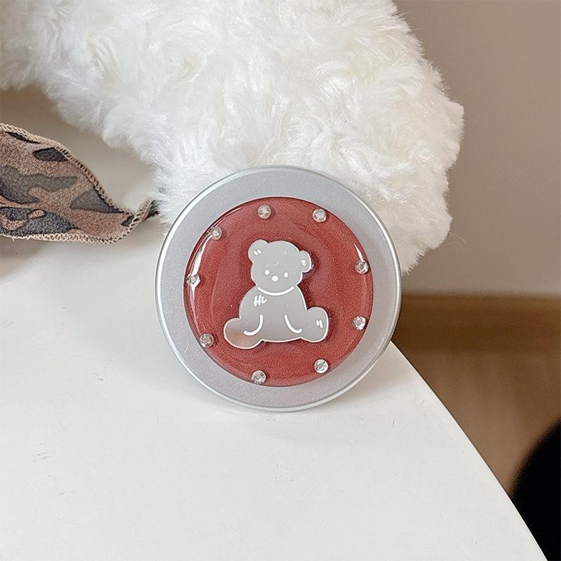 Little Fresh Girl Magnetic Attraction Applies To Magsafe Creative Round Ring Solid Color Round Bear Mirror