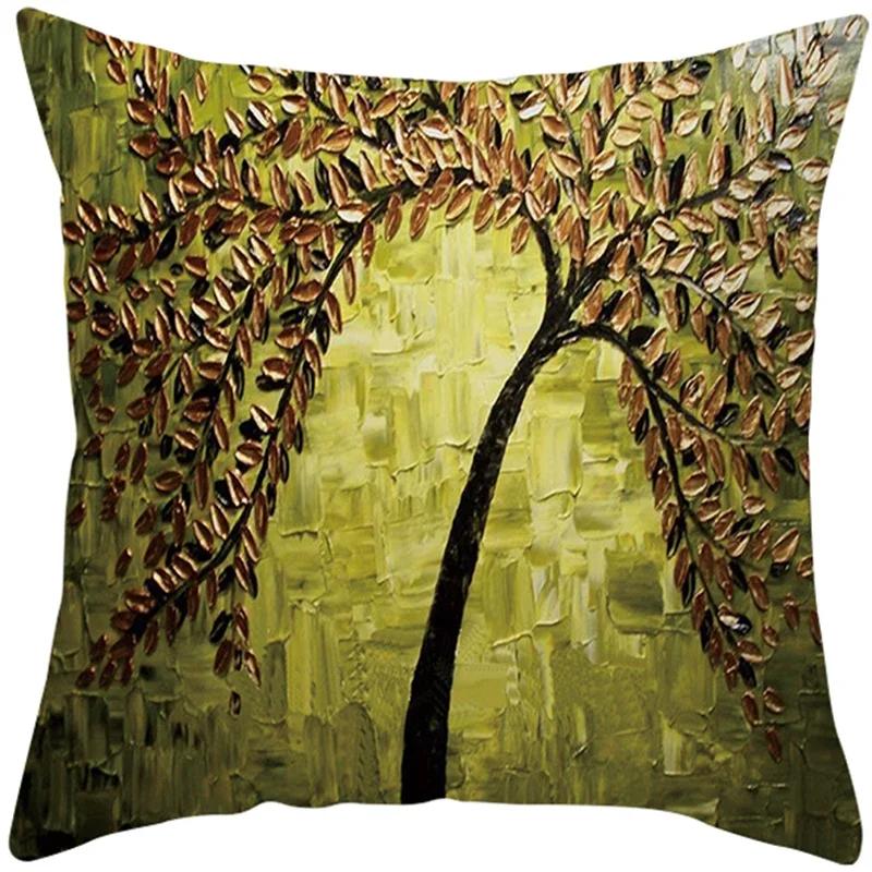 Oil Painting Tree Cushion Cover for Sofa Livingroom Pillow Case Home Decoration % Polyester Vintage Throw Pillow Cover