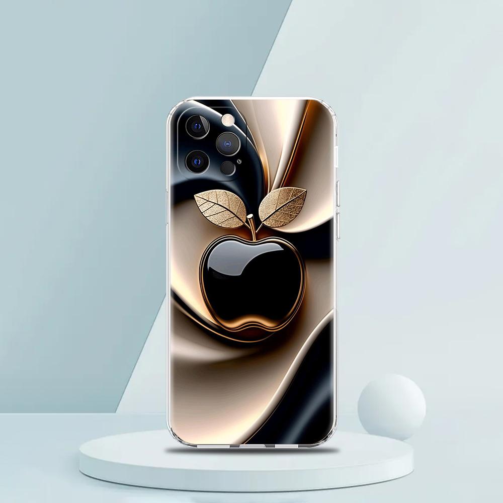 Мягкий прозрачный чехол-бампер из ТПУ для iPhone 16 15 14 13 12 11 Pro Max XR 8 7 Plus XR Оболочка Счастливый Черный с рисунком Яблока Capas iPhone 8 7