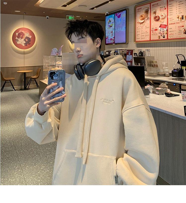 Men's American Retro Vintage Fleece-Lined Hooded Sweatshirt - Spring/Autumn Trendy Loose Fit Hoodie Jacket