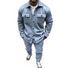 European and American Style Men's Autumn Winter 2-Piece Jacket and Casual Pants Set Solid Stand Collar Pockets Tracksuit