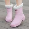 Fashion medium tube rain shoes women's water shoes winter wear rain boots adult velvet soft sole waterproof non-slip women's rubber shoes