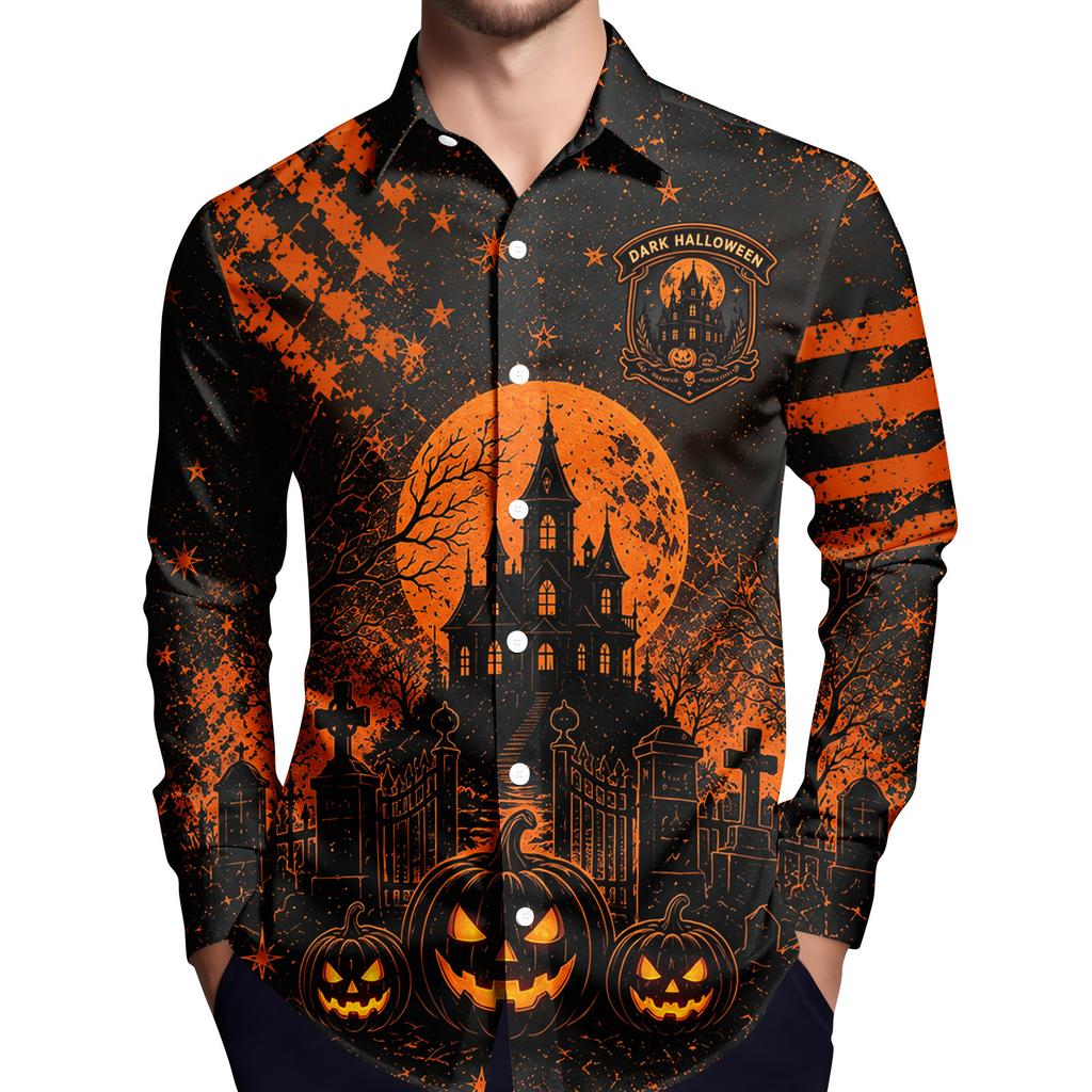 Men's Halloween Printed Long Sleeve Button Down Shirt for Party Costume