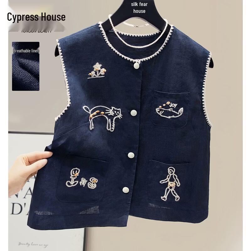 Women s Embroidered Linen Layered Vest S