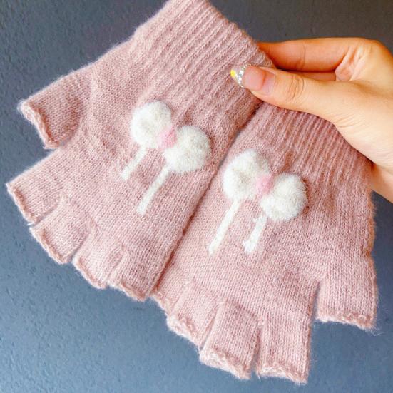 1 Pair Winter Half Finger Gloves for Women Cute Fingerless Mittens with Bow Plush Warm Stretchy Gloves for Women Girls