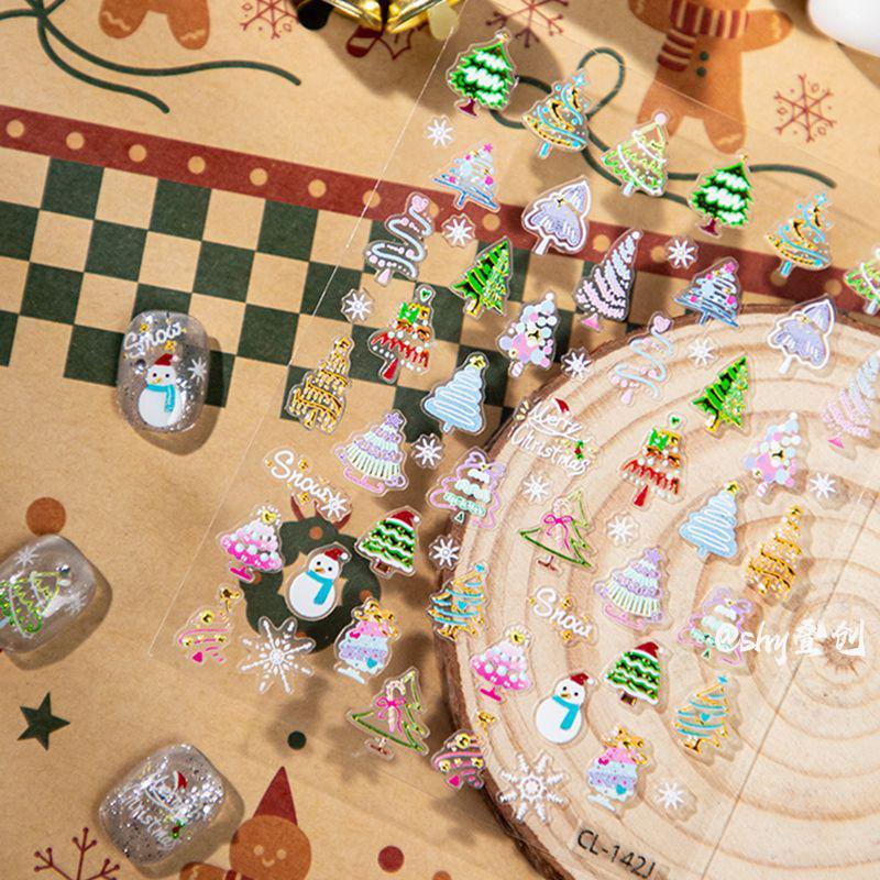 Cyansea Holiday Shell Light Nail Stickers: Snowman, Christmas Tree, Snowflake, Bells Designs.