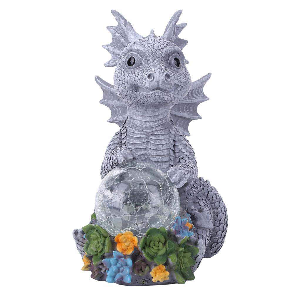 Resin Garden Dragon Statue with Solar Crackle Globe Light Dragon Figurine Dragon Garden Sculpture for Patio Yard Lawn Porch