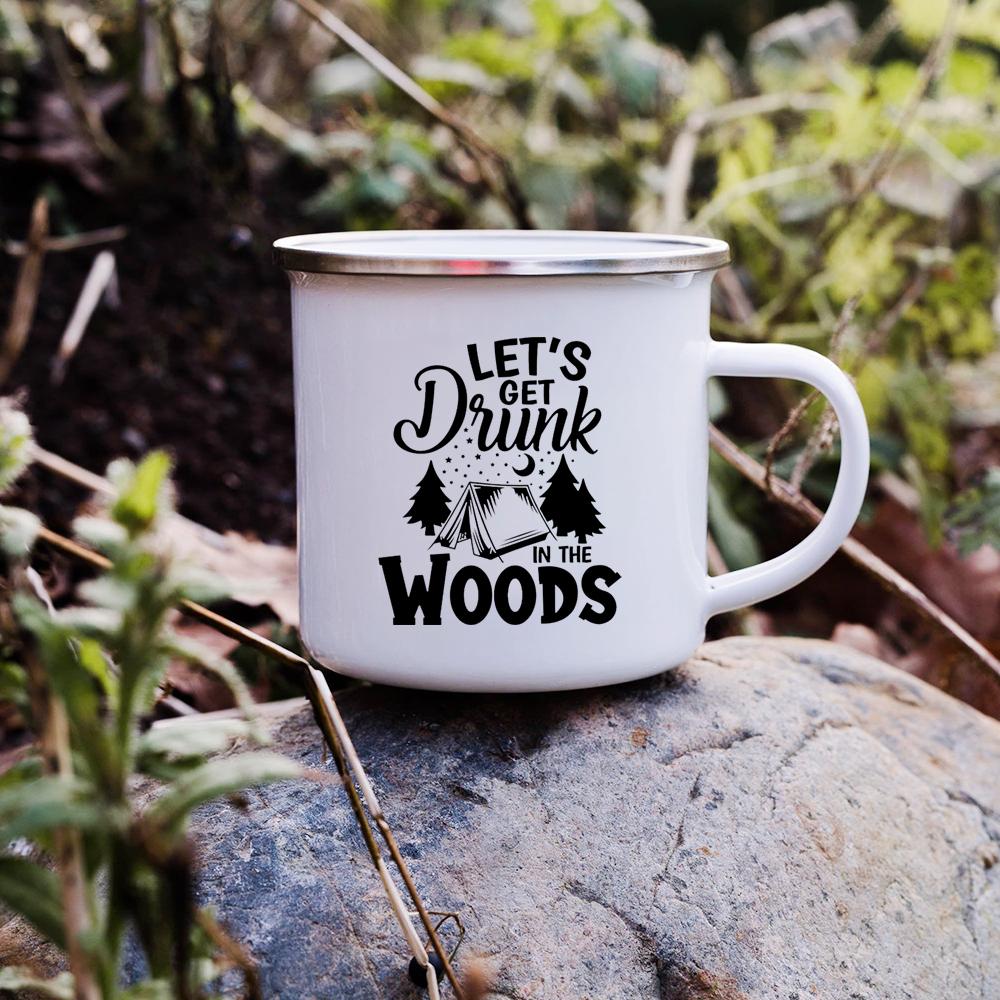 Sunset Forest Creek Creative Enamel Coffee Mugs Outdoor Travel Water Cups Camping Bonfire Party Beer Drink Milk Mug Best Gifts