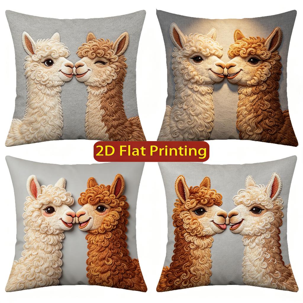 Romantic Alpaca Couple Throw Pillow Covers Pattern Cushion Cover Suitable For Sofa Bedroom Car Pillow Cover