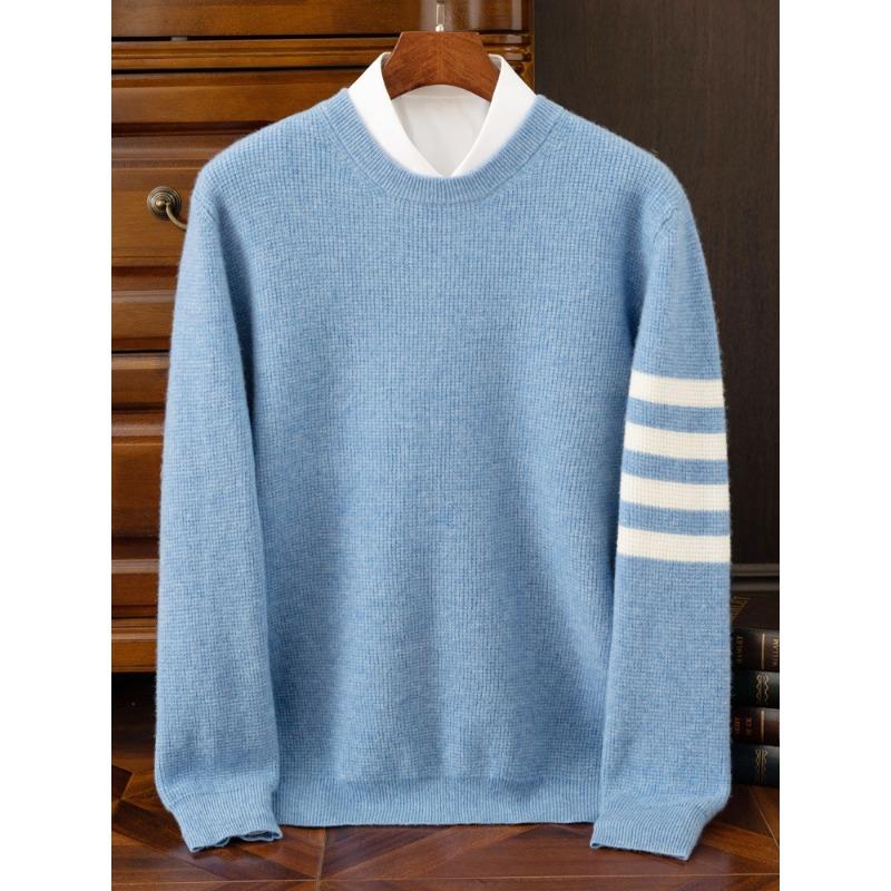 Striped Round Neck Sweater for Men's Autumn and Winter New Simple and Versatile Cashmere Knitted Base Shirt Skin-friendly and Warm Sweater